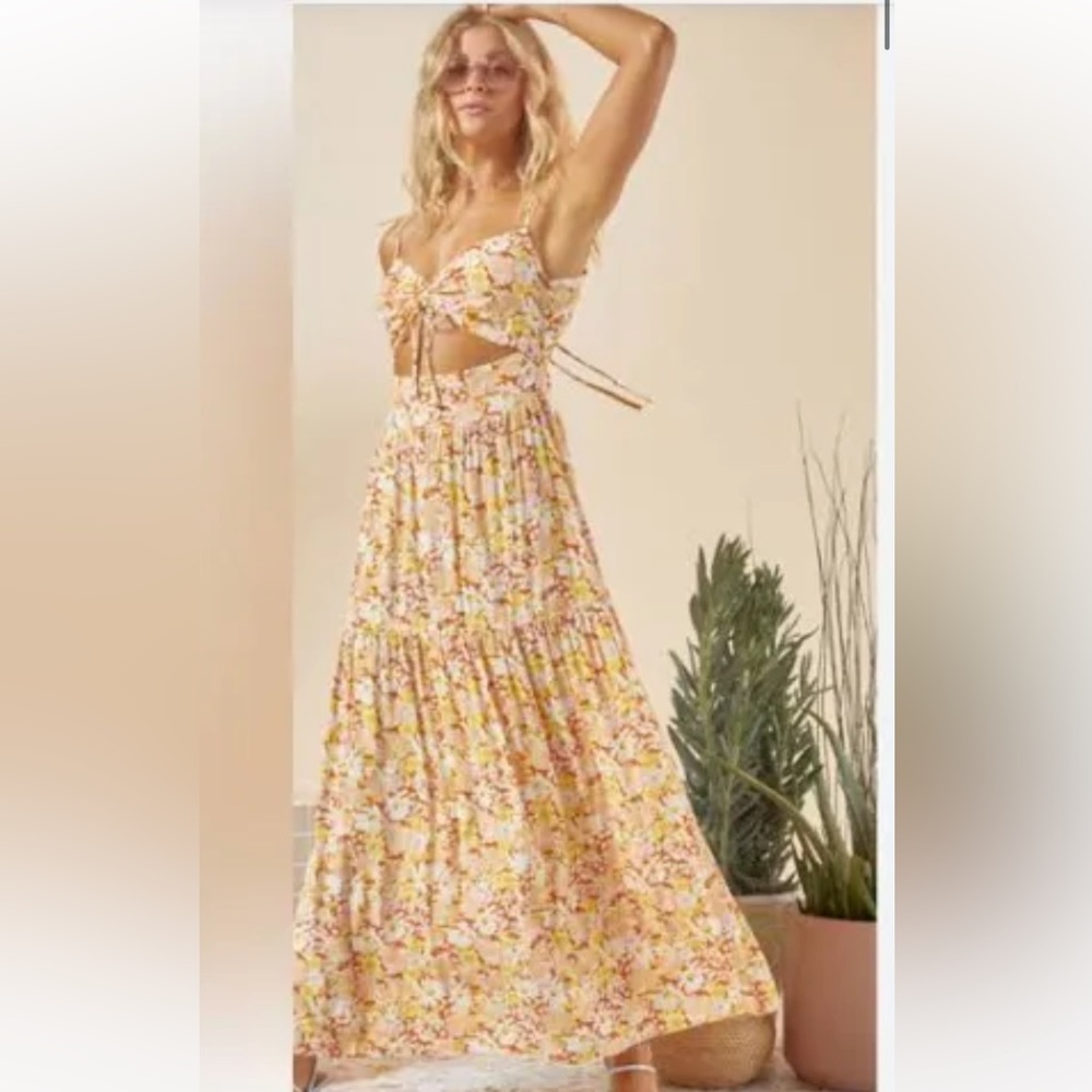 l*space Yellow Floral Cutout Maxi Dress